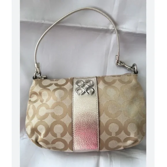 Authentic Coach Beige & Metallic Gold Accent Wristlet - Picture 2 of 16